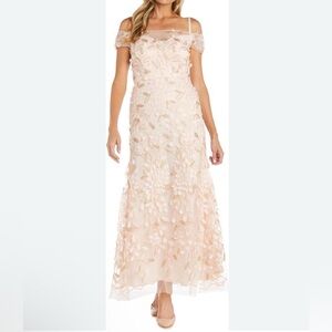 R & M Richards Floral Embroidered Off-Shoulder Dress in Cream